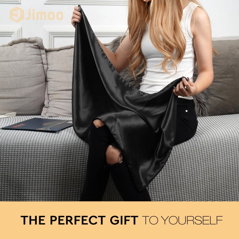 J JIMOO 100% Mulberry Silk Pillowcase for Hair and Skin, 22 Momme Pure Natural Silk Pillow Case Both Sided with Zipper, Pillow Cover for Women Mom Men (Black, Queen 20''Ã—30'', 1 Pack) - Image 4